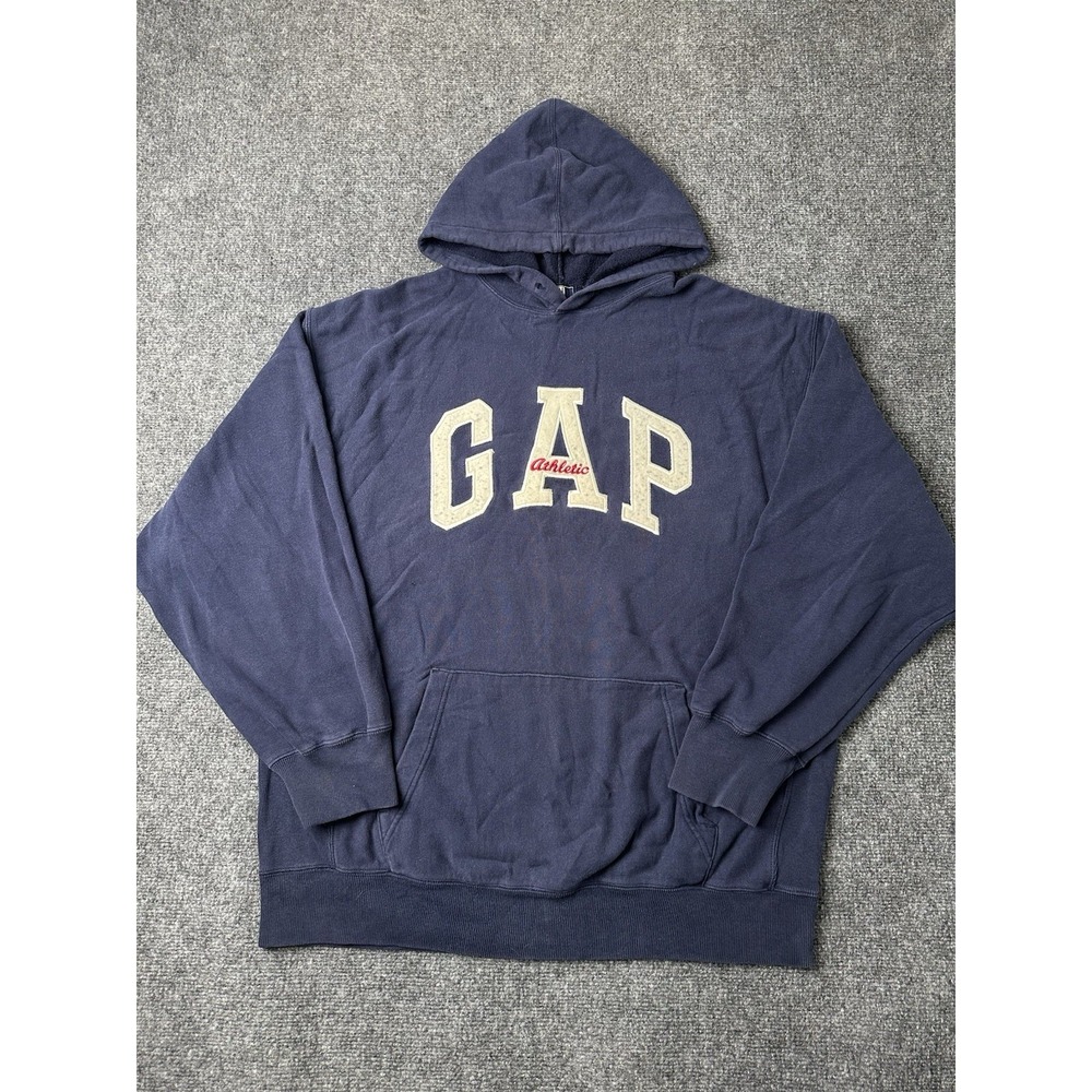 Mens Hoodie Gap Athletic Navy Spell Out Pullover Pocket, Size XL
